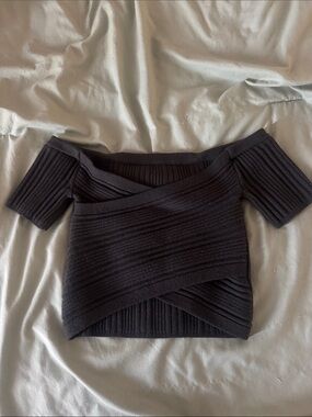 aerie Black Ribbed Off-Shoulder Crop Top